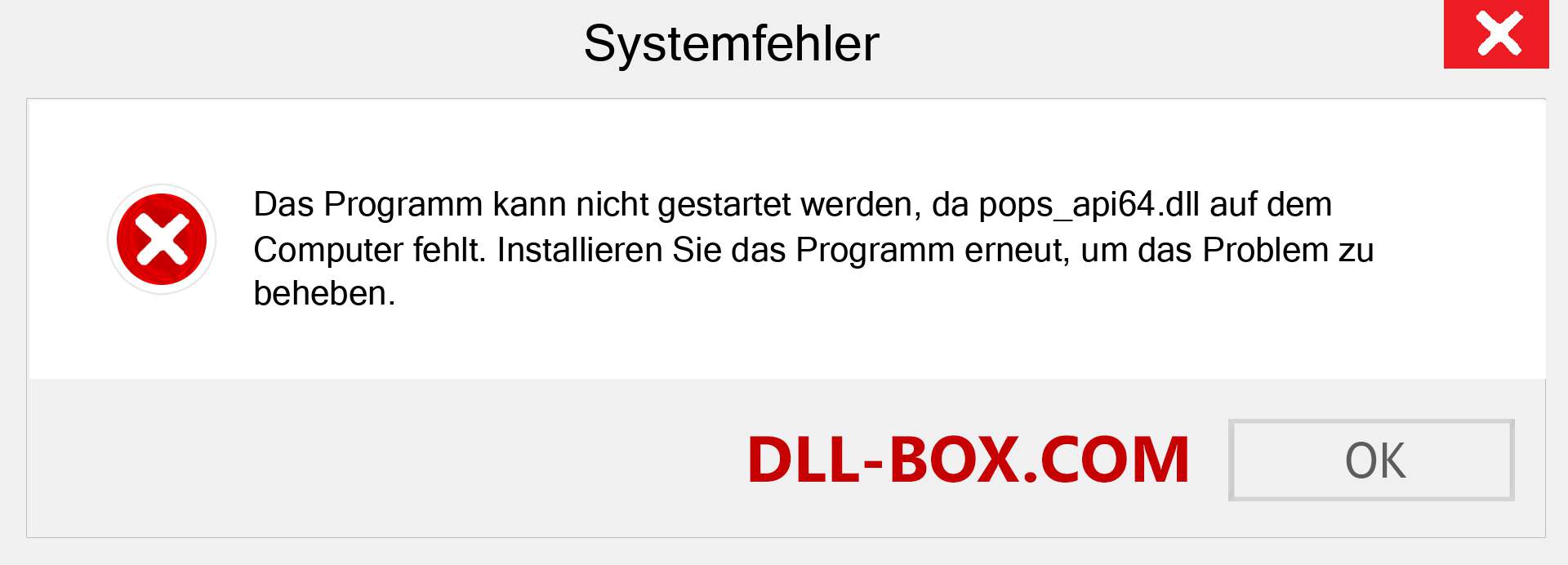 pops_api64.dll-Datei fehlt?. Download für Windows 7, 8, 10 - Fix pops_api64 dll Missing Error unter Windows, Fotos, Bildern